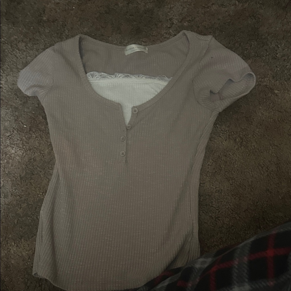 Women's Ribbed Short Sleeve Top - light brown
